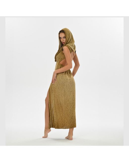 Zhenabia Metallic Hera Hooded Dress Desert Sand