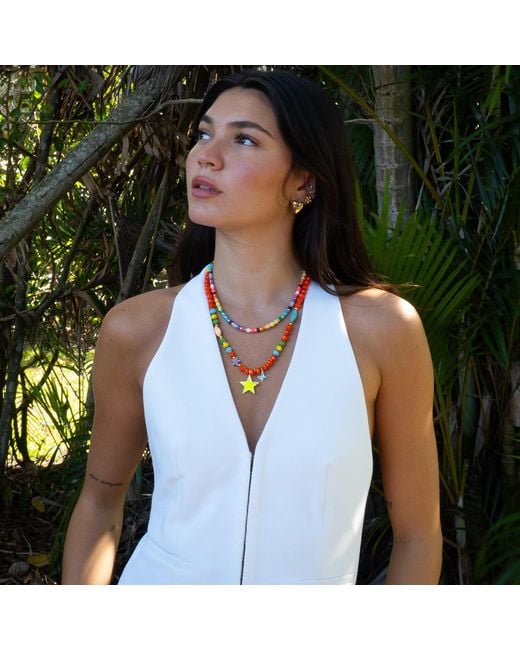 Ebru Jewelry Red Sunshine Star Colorful Beaded Necklace