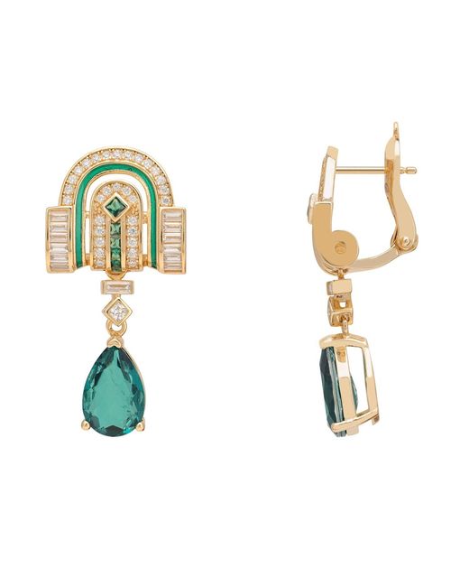 Latelita London Green Savoy Art Deco Drop Earrings Emerald