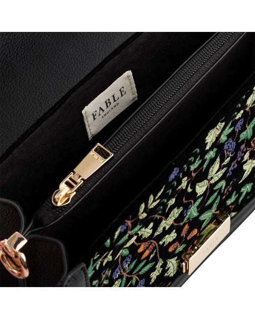 Fable England Black Embroidered Fold Over Bag