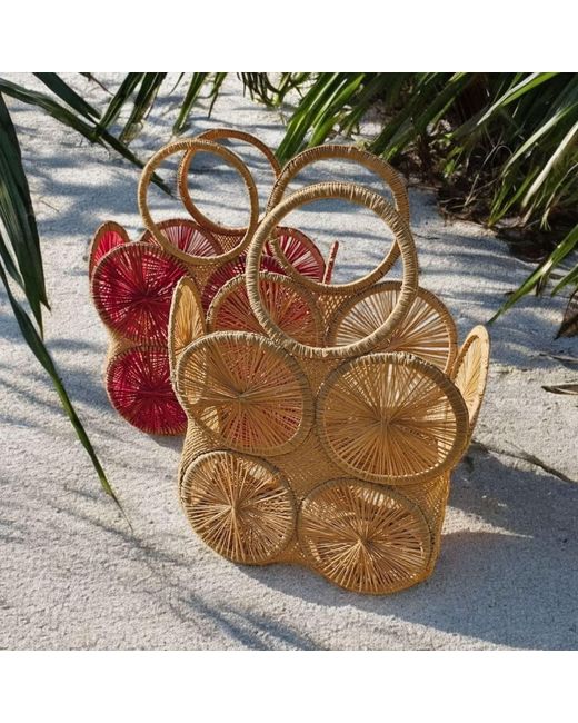 OhSun Red Neutrals Mimosa Xl Raffia Beach Tote