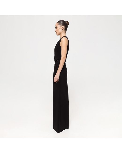Nissa Black Embellished-Button Wide-Leg Pants