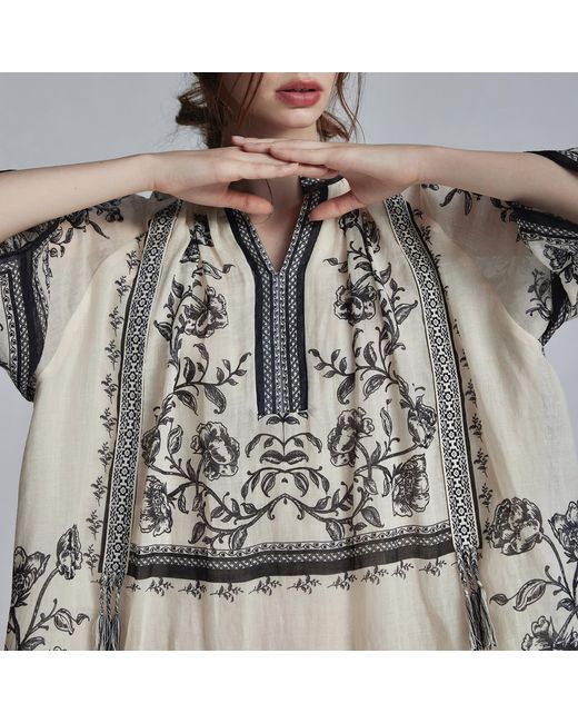 Belsize25 Natural Mughal Empire Series Pure Ramie Print Kaftan Dress