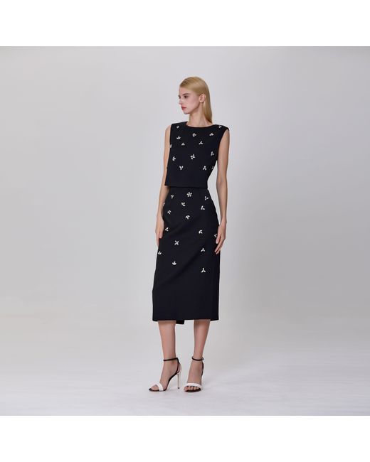 Smart and Joy Black Embroidered Pencil Skirt