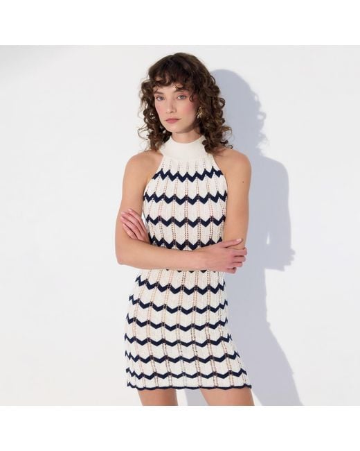 Thisisu Collection White Bellina Zigzag Beachwear Knit Dress