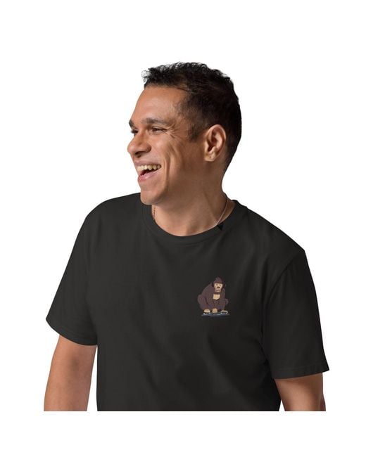 Anchor and Crew Black Heather D J Monkey Organic Cotton Embroidered T-Shirt for men
