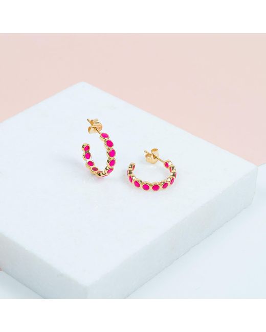 Auree Jewellery Multicolor Ortigia Fuchsia Chalcedony Hoop Earrings