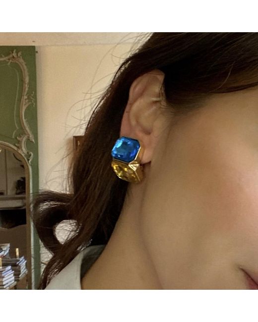 Michael Nash Jewelry Blue Clara Aqua And Topaz Double Stone Clip Earrings
