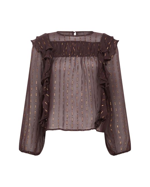 Rose & Nancy Brown Eva Chiffon Ruffle Blouse