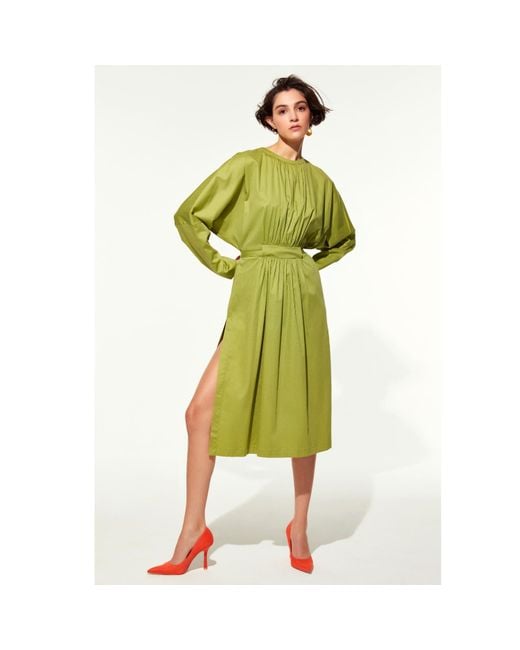 NAZLI CEREN Green Martha Open Back Cotton Dress
