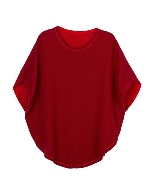 Cove Red Flora Cotton Cashmere Reversible Poncho & Spice