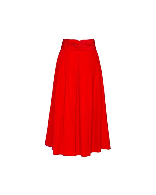 The Extreme Collection Red Midi Skirt Taffeta With Waist Tie