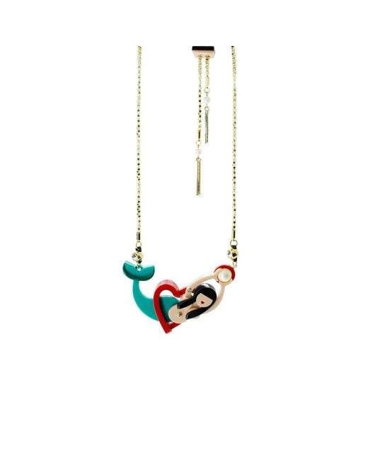 Gissa Bicalho White Handmade Acrylic Necklace Mermaid And Heart