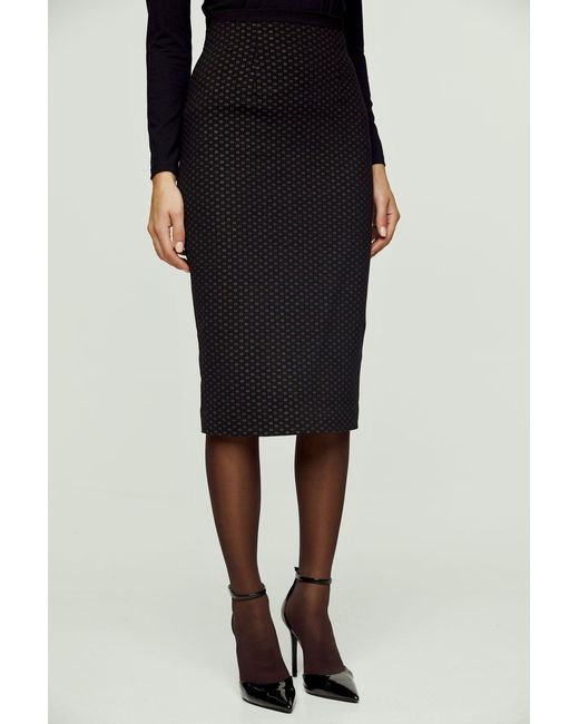 Conquista Black Print High Waist Pencil Skirt