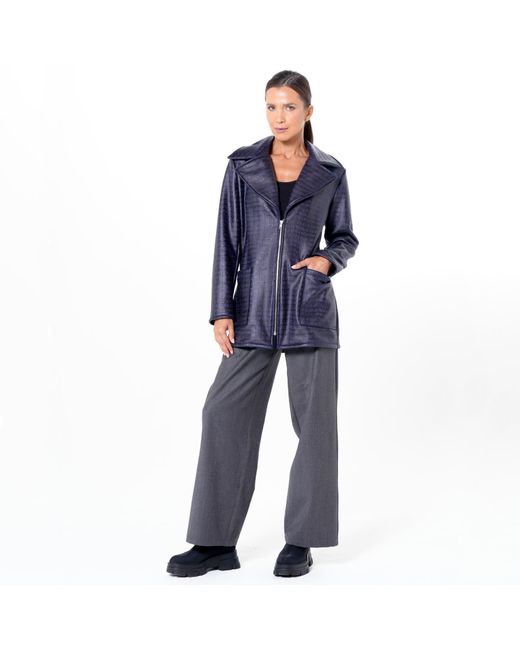 Metamorph Blue Croc-Effect Faux Suede Jacket