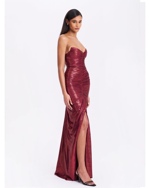 Miss Circle New York Red Sable Ruched Burgundy Glitter Mermaid Gown