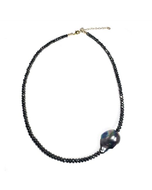 Rachel Nathan Blue Mini Beaded: Hematite & Peacock Pearl Necklace