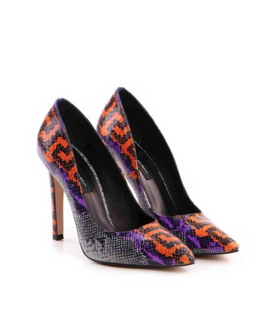 The 5Th Element Blue Print Leather Stiletto Heels