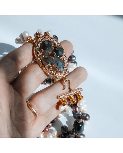 Edgar Navarro Jewelry Multicolor Navarro Four-Layer & Pearl Necklace With Labradorite Clasp