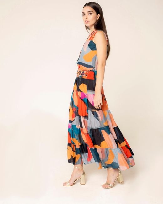 Niza Orange Abstract Embroidered Shirt Naima