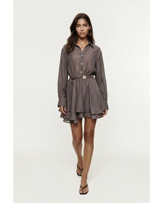 Monlicia Brown Alora Tencel Mini Shirt Dress