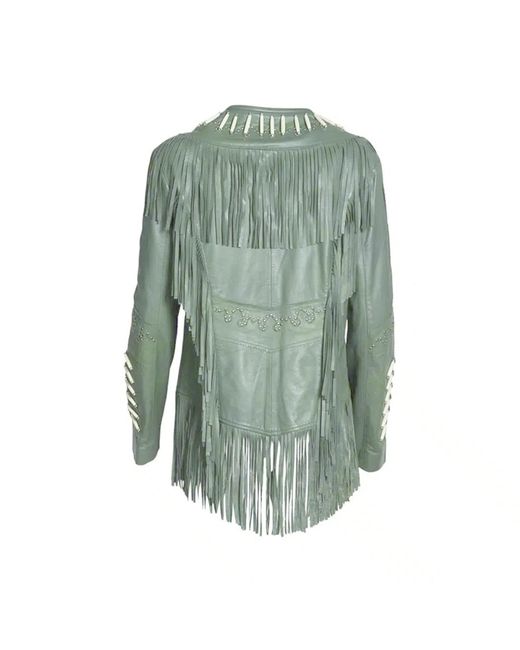 Zasta Studio Green The Leader- Beads & Fringes Leather Jacket