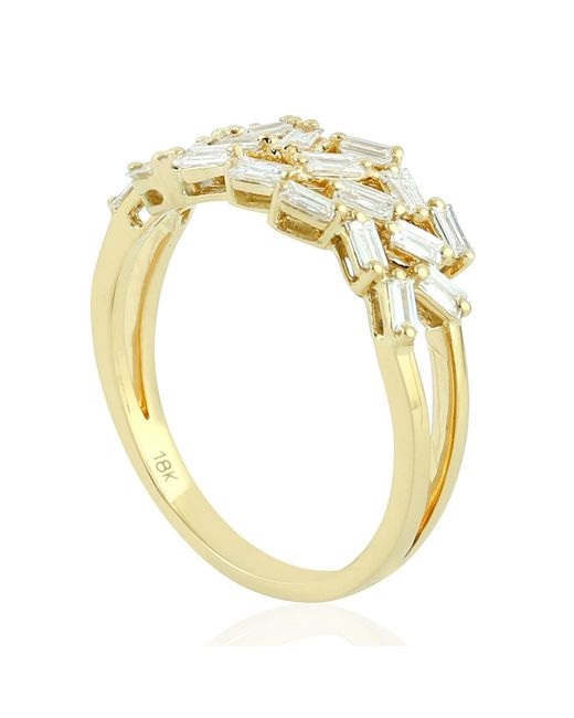 Artisan Metallic 18k Yellow Gold Baguette Diamond Band Ring Handmade Jewelry