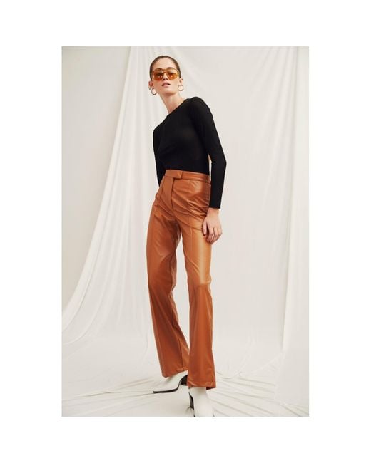 NAZLI CEREN Orange Alba Vegan Leather Wide-Leg Trousers