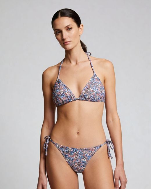 Lords of Harlech Blue Flavia Floral Field Coral Bikini Top