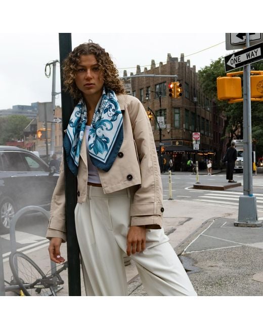Lamberty Munich Blue Neutrals Majolica Italian Mulberry Silk Scarf