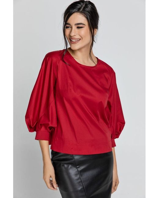 Conquista Red Burgundy Top With Bishop Sleeves