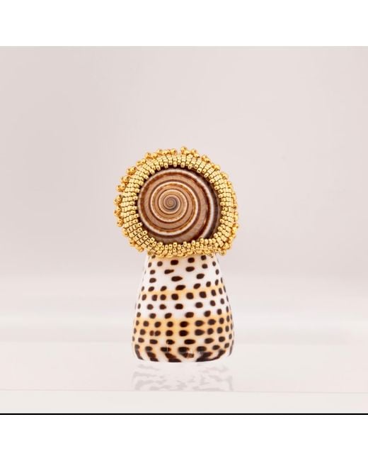 Oana Savu Metallic Sea Shells Glass Beads Unique Ring Summer Ocean Inspired