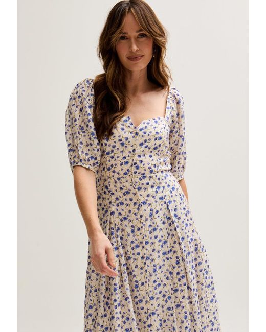 Lily and Lionel Natural Neutrals April Button Front Floral Print Midi Dress