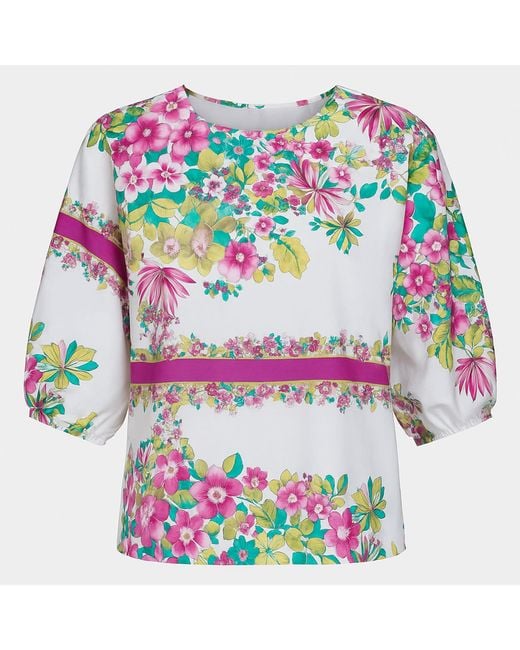 Conquista Multicolor Floral Print Top With Bishop Sleeves