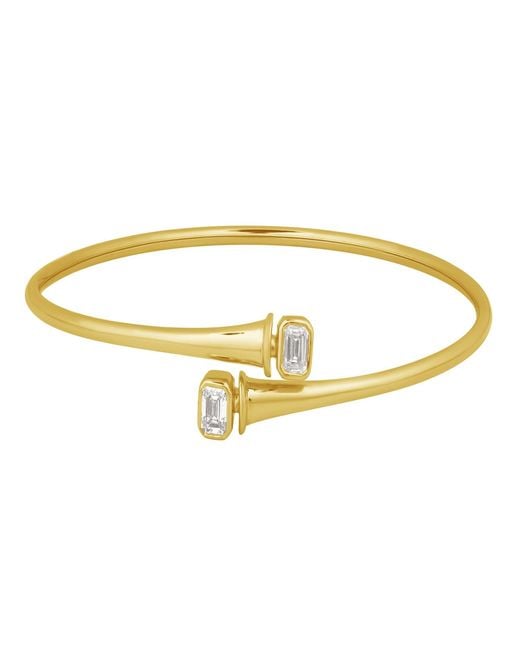 Artisan Metallic 14K Emerald Cut Diamond Open Cuff Bangle Bracelet