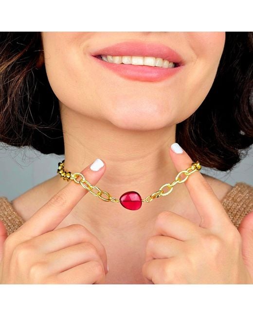 Harfi Metallic Ruby July Birthstone Statement Pendant Necklace