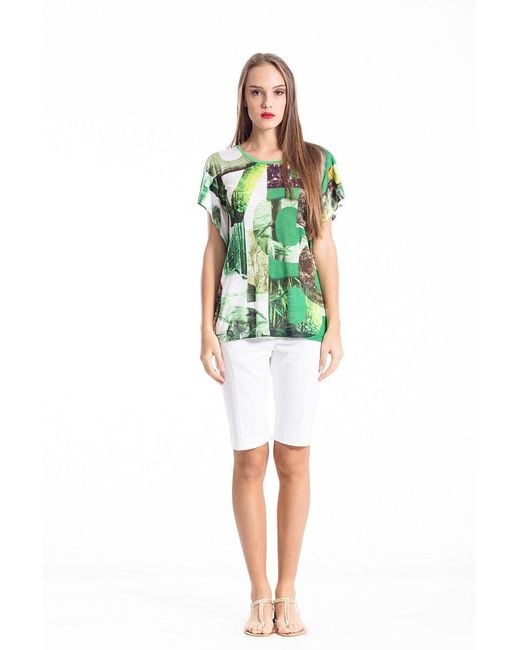 Conquista Green Slit Detail Short Sleeve Top