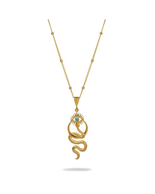 Ebru Jewelry Metallic Spiritual Snake & Evil Eye Design Unique Necklace