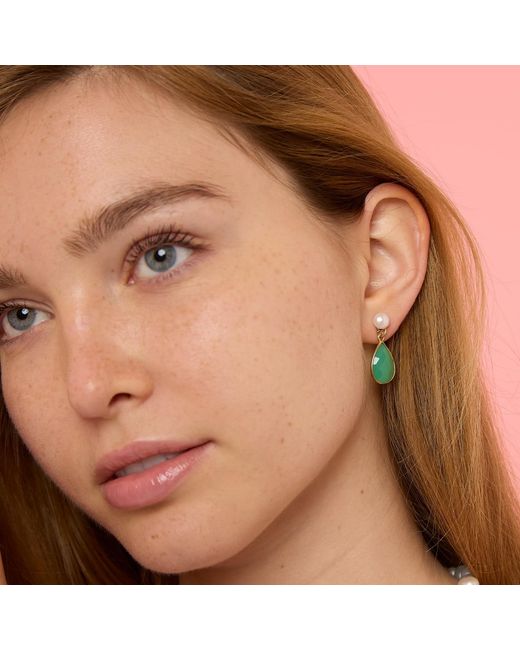 Pearls of the Orient Online Green Clara Cultured Freshwater Pearl & Onyx Chrysophase Drop Earrings