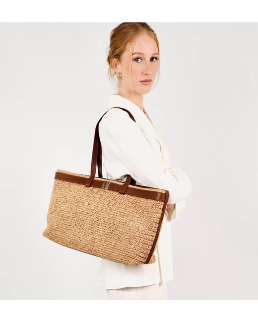 Apatchy London Natural The Esme Raffia Tote Bag With Tan Leather Trim