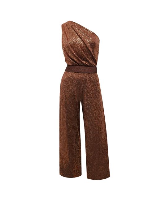 Me & Thee Brown Neutrals Lady Luck Copper Sequin Jumpsuit