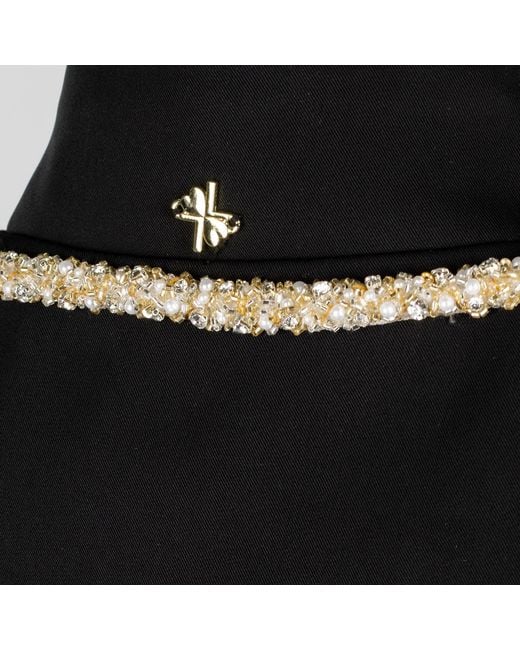 House of Laines London Black Laines Couture Tailored Cape With Embellished Crystal & Pearl Wrap Around Snake
