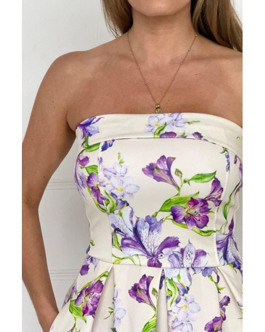Girl In Mind Pink Danni Strapless Bandeau Midi Dress Floral