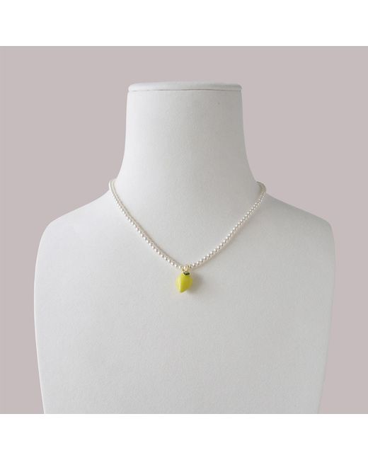 POPORCELAIN Metallic Mini Porcelain Lemon Swarovski Pearl Necklace