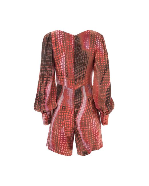 Lita Couture Red Fluid Silk Blend Graphic Print Jumpsuit