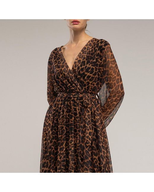 Tantra Spain Sl Brown Animal Print Tulle Dress With V-Neck