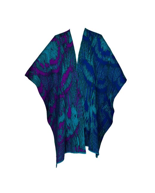 Essien & Emre Blue Pavo Azure Merino Wool Colour Block Knit Poncho