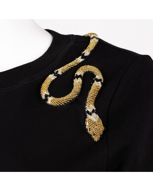 House of Laines London Black Laines Couture Embellished & Wrap Around Snake T-Shirt