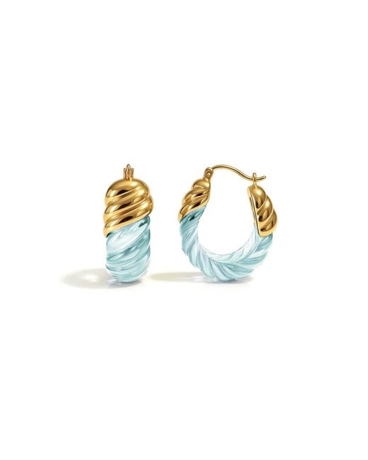 Gold & Honey Blue Diamond Rope Shrimp Lucite Birthstone Hoop Earrings