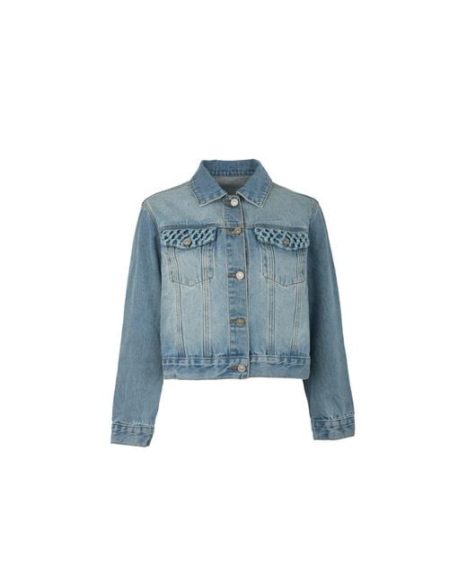 Saachi Blue Woven Pocket Denim Jacket